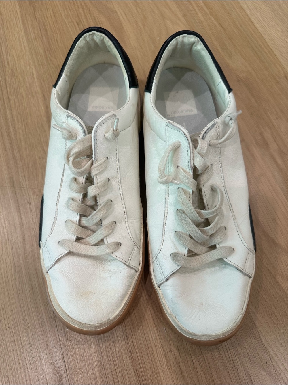 Dolce Vita White Leather Sneakers with Black & Silver
